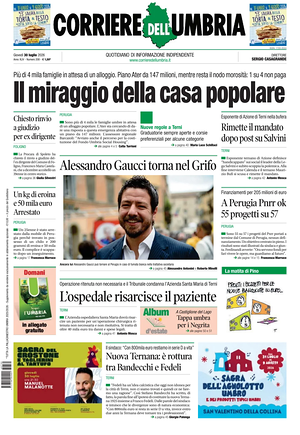 Prima pagina Corriere dell'Umbria di oggi - Quotidiano regionale