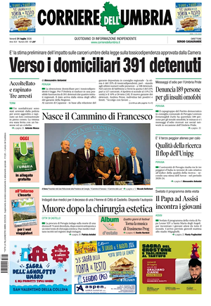 Prima pagina Corriere dell'Umbria di oggi - Quotidiano regionale