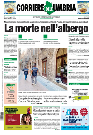 Prima pagina Corriere dell'Umbria di oggi - Quotidiano regionale