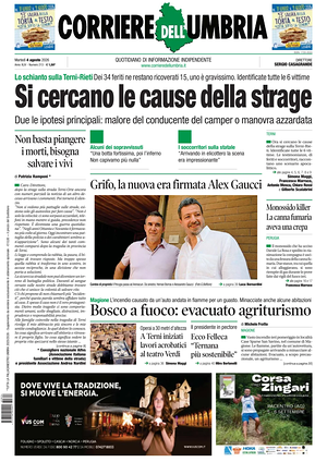 Prima pagina Corriere dell'Umbria di oggi - Quotidiano regionale