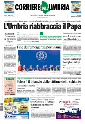 Prima pagina Corriere dell'Umbria di oggi - Quotidiano regionale