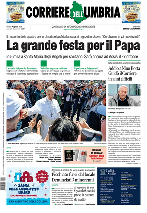 Prima pagina Corriere dell'Umbria di oggi - Quotidiano regionale