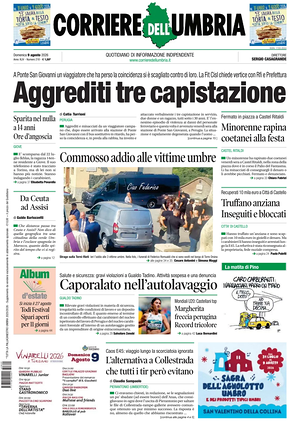 Prima pagina Corriere dell'Umbria di oggi - Quotidiano regionale