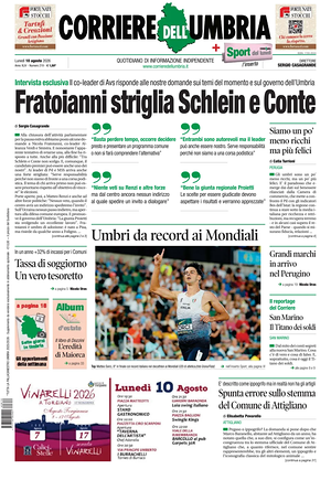 Prima pagina Corriere dell'Umbria di oggi - Quotidiano regionale