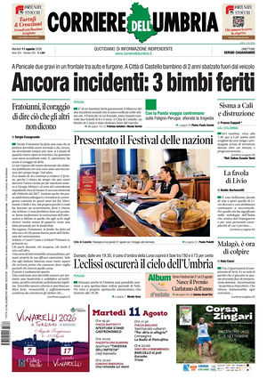 Prima pagina Corriere dell'Umbria di oggi - Quotidiano regionale