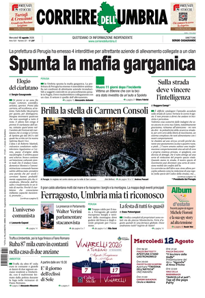 Prima pagina Corriere dell'Umbria di oggi - Quotidiano regionale