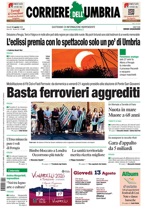 Prima pagina Corriere dell'Umbria di oggi - Quotidiano regionale