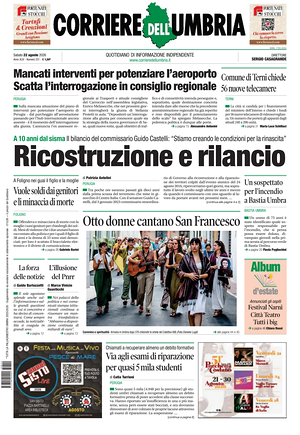 Prima pagina Corriere dell'Umbria di oggi - Quotidiano regionale