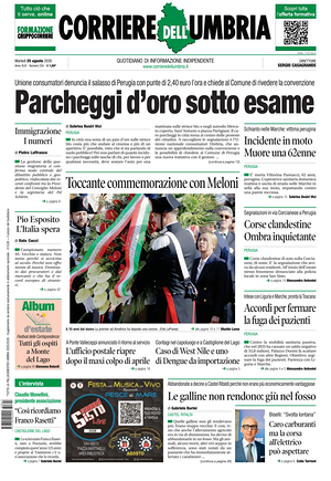 Prima pagina Corriere dell'Umbria di oggi - Quotidiano regionale