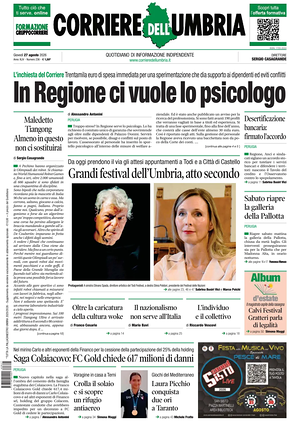 Prima pagina Corriere dell'Umbria di oggi - Quotidiano regionale