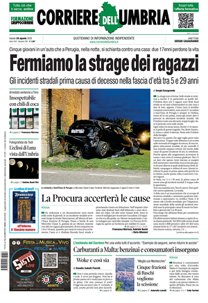 Prima pagina Corriere dell'Umbria di oggi - Quotidiano regionale