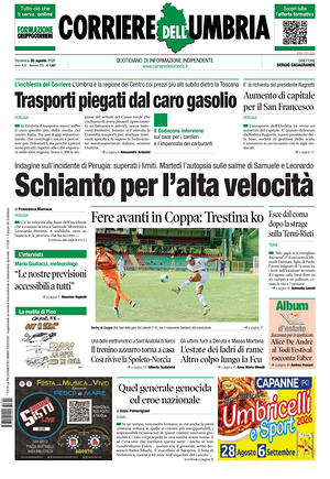 Prima pagina Corriere dell'Umbria di oggi - Quotidiano regionale