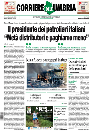 Prima pagina Corriere dell'Umbria di oggi - Quotidiano regionale
