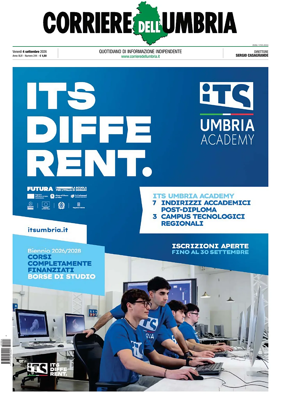 Prima pagina Corriere dell'Umbria di oggi - Edicola 4 Settembre 2026