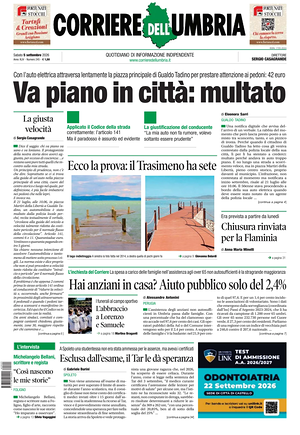 Prima pagina Corriere dell'Umbria di oggi - Quotidiano regionale