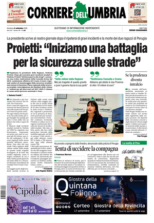 Prima pagina Corriere dell'Umbria di oggi - Quotidiano regionale