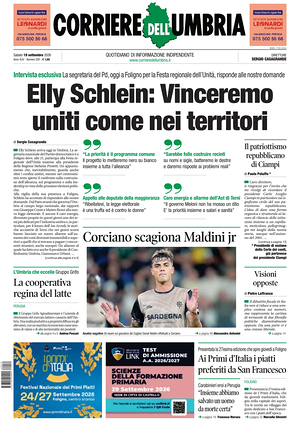 Prima pagina Corriere dell'Umbria di oggi - Quotidiano regionale