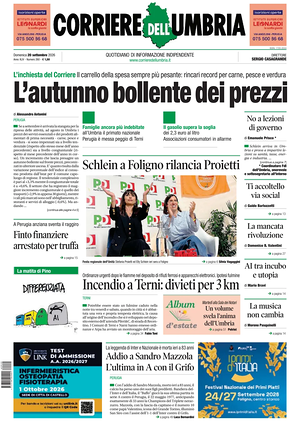 Prima pagina Corriere dell'Umbria di oggi - Quotidiano regionale