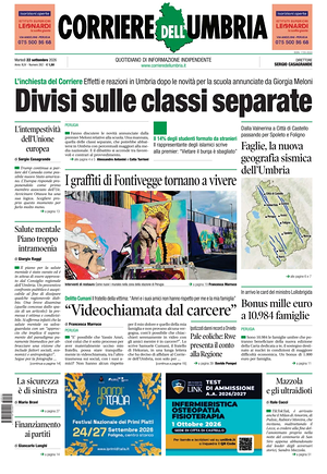 Prima pagina Corriere dell'Umbria di oggi - Quotidiano regionale