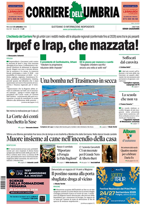 Prima pagina Corriere dell'Umbria di oggi - Quotidiano regionale