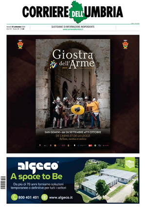 Prima pagina Corriere dell'Umbria di oggi - Quotidiano regionale