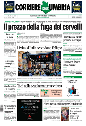 Prima pagina Corriere dell'Umbria di oggi - Quotidiano regionale