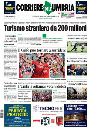 Prima pagina Corriere dell'Umbria di oggi - Quotidiano regionale