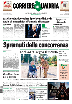 Prima pagina Corriere dell'Umbria di oggi - Quotidiano regionale