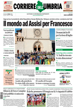 Prima pagina Corriere dell'Umbria di oggi - Quotidiano regionale