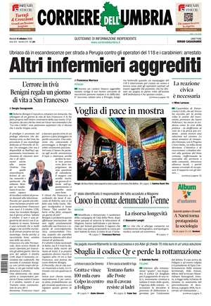 Prima pagina Corriere dell'Umbria di oggi - Quotidiano regionale
