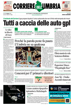 Prima pagina Corriere dell'Umbria di oggi - Quotidiano regionale