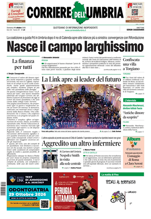 Prima pagina Corriere dell'Umbria di oggi - Quotidiano regionale
