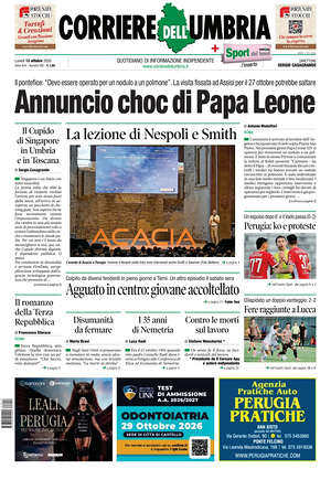 Prima pagina Corriere dell'Umbria di oggi - Quotidiano regionale