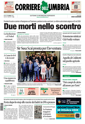 Prima pagina Corriere dell'Umbria di oggi - Quotidiano regionale