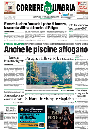 Prima pagina Corriere dell'Umbria di oggi - Quotidiano regionale