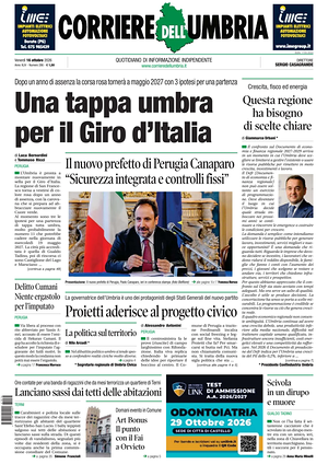 Prima pagina Corriere dell'Umbria di oggi - Quotidiano regionale