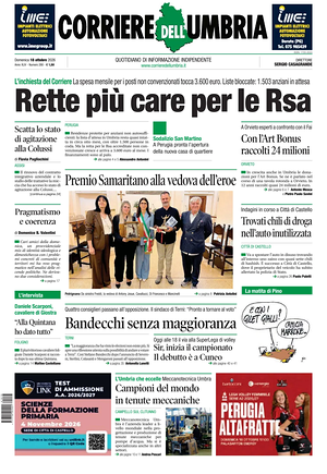 Prima pagina Corriere dell'Umbria di oggi - Quotidiano regionale