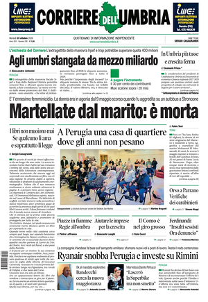 Prima pagina Corriere dell'Umbria di oggi - Quotidiano regionale