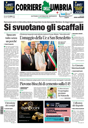 Prima pagina Corriere dell'Umbria di oggi - Quotidiano regionale