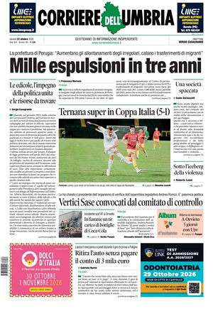 Prima pagina Corriere dell'Umbria di oggi - Quotidiano regionale