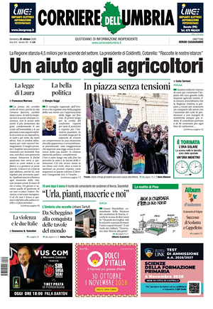 Prima pagina Corriere dell'Umbria di oggi - Quotidiano regionale