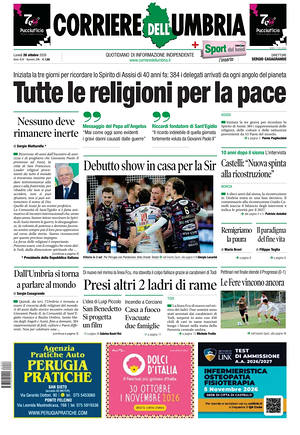 Prima pagina Corriere dell'Umbria di oggi - Quotidiano regionale