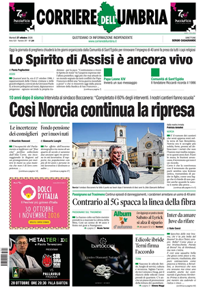 Prima pagina Corriere dell'Umbria di oggi - Quotidiano regionale