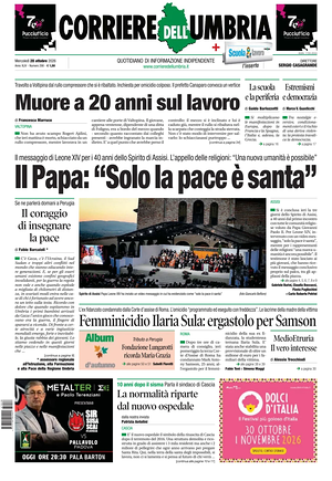 Prima pagina Corriere dell'Umbria di oggi - Quotidiano regionale