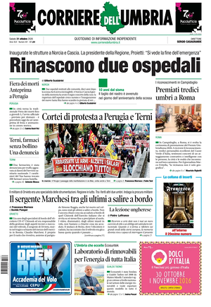 Prima pagina Corriere dell'Umbria di oggi - Quotidiano regionale