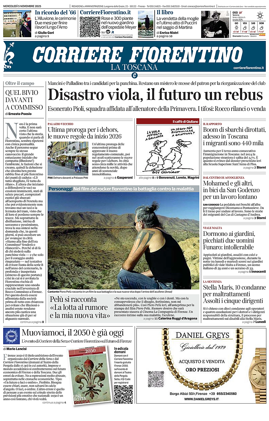 Prima pagina Corriere Fiorentino di oggi - Edicola 5 Novembre 2025