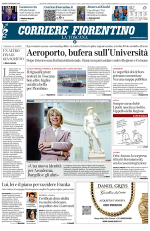 Prima pagina Corriere Fiorentino di oggi - Quotidiano regionale