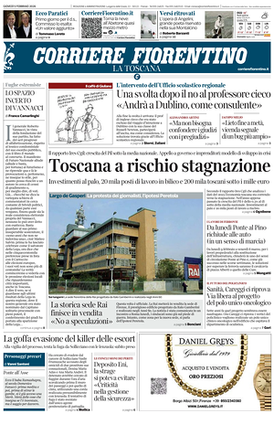 Prima pagina Corriere Fiorentino di oggi - Quotidiano regionale