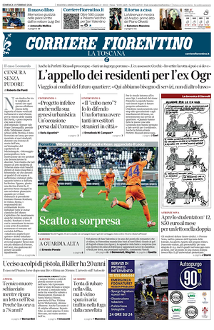Prima pagina Corriere Fiorentino di oggi - Quotidiano regionale