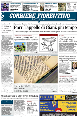 Prima pagina Corriere Fiorentino di oggi - Quotidiano regionale